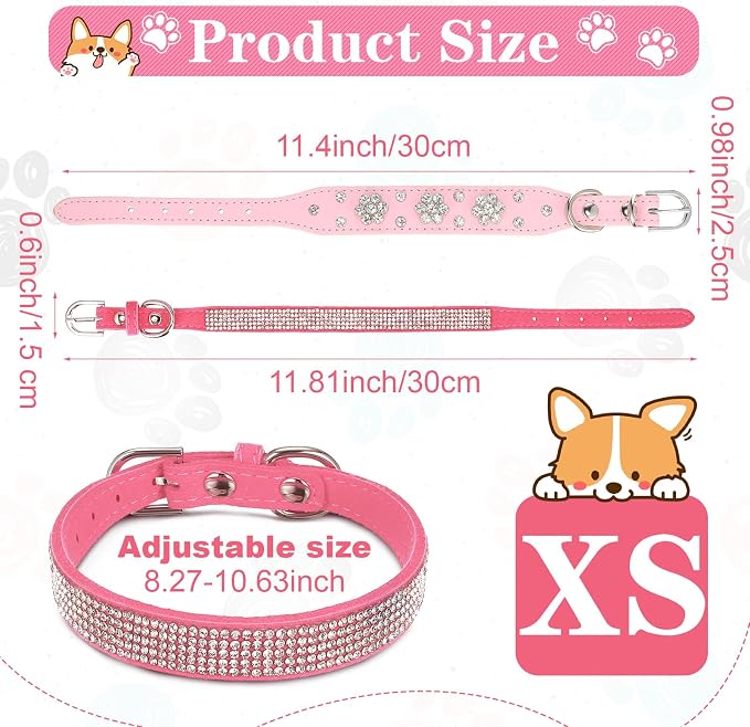 Collares para perro rosa con cristales 2 piezas XS miniatura 2