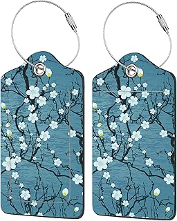 EOBKLAX 2 Pack Luggage Tag for Suitcase,Japanese Cherry Blossom PU Leather Suitcase Tags Identifiers with Privacy Name Address Labels and Durable Steel Loop for Women Men Travel