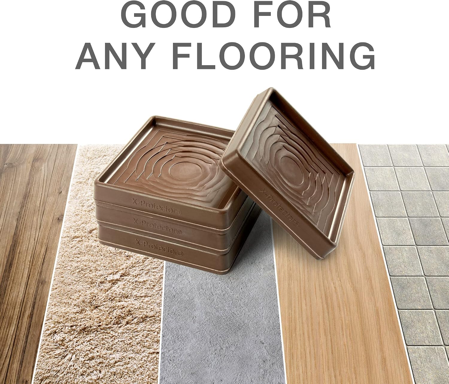 Furniture Cups X-PROTECTOR – 4" Caster Cups 4 PCS – Brown Furniture Coasters – Ideal Bed Stoppers – Non Skid Furniture Pads with a Perfect Design – Rubber Furniture Pads - Protect Any Flooring!