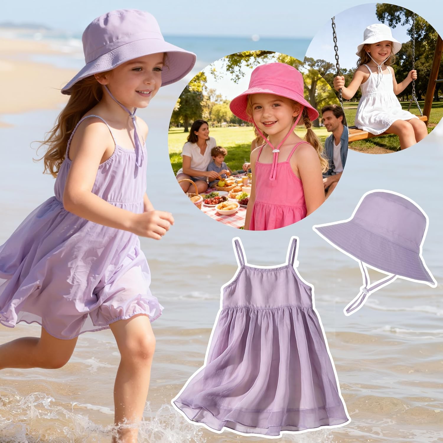 Zando 2Pcs Baby Sun Hat Toddler UPF 50+ Sun Protection Hat Adjustable Toddler Bucket Hats for Kids Summer Beach Hat 0-8T - Image 7