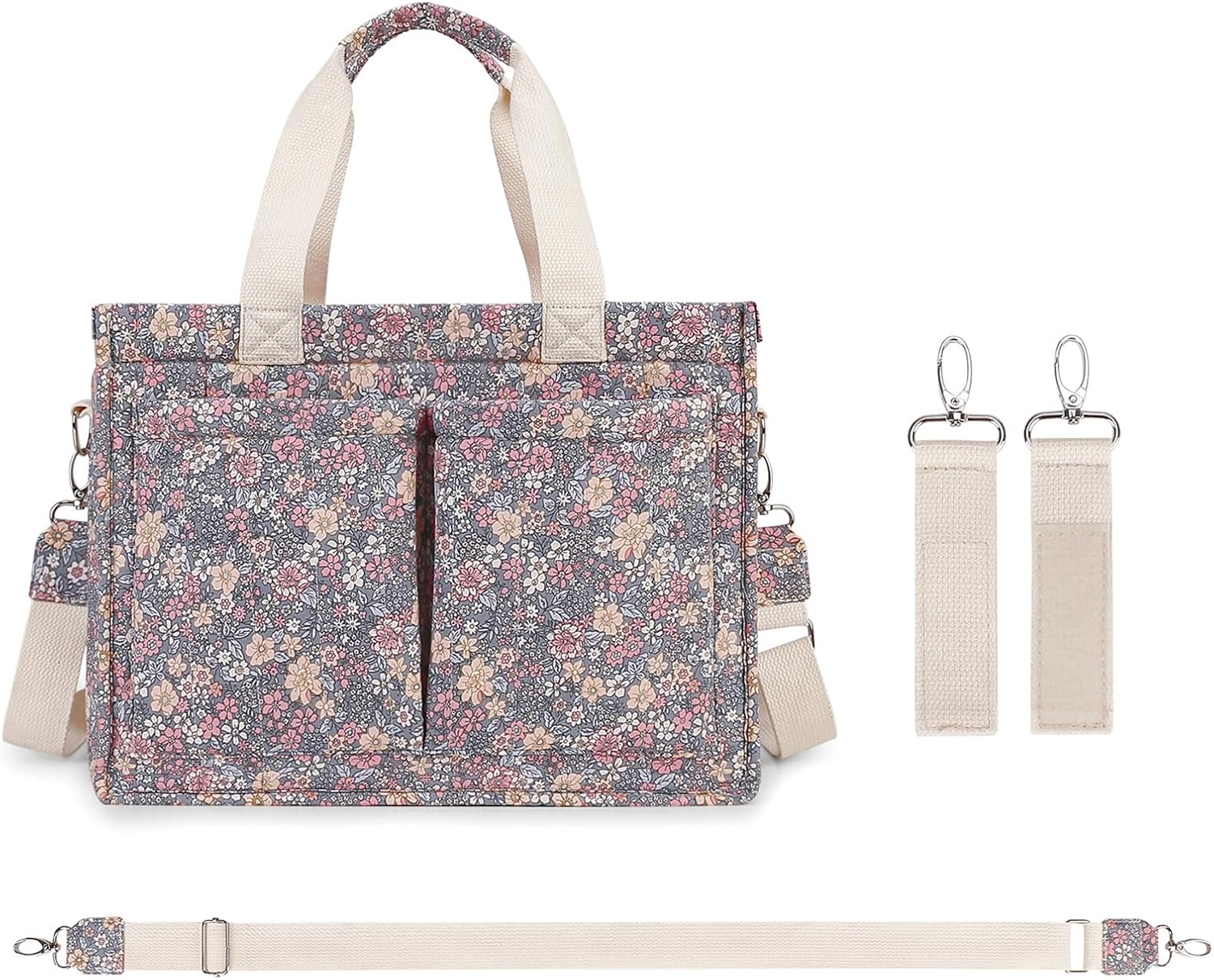 Cherry Tote Bag for Women Canvas Patched Purse Cute Shoulder Bag Multi-Pocket Satchel Handbag for work travel