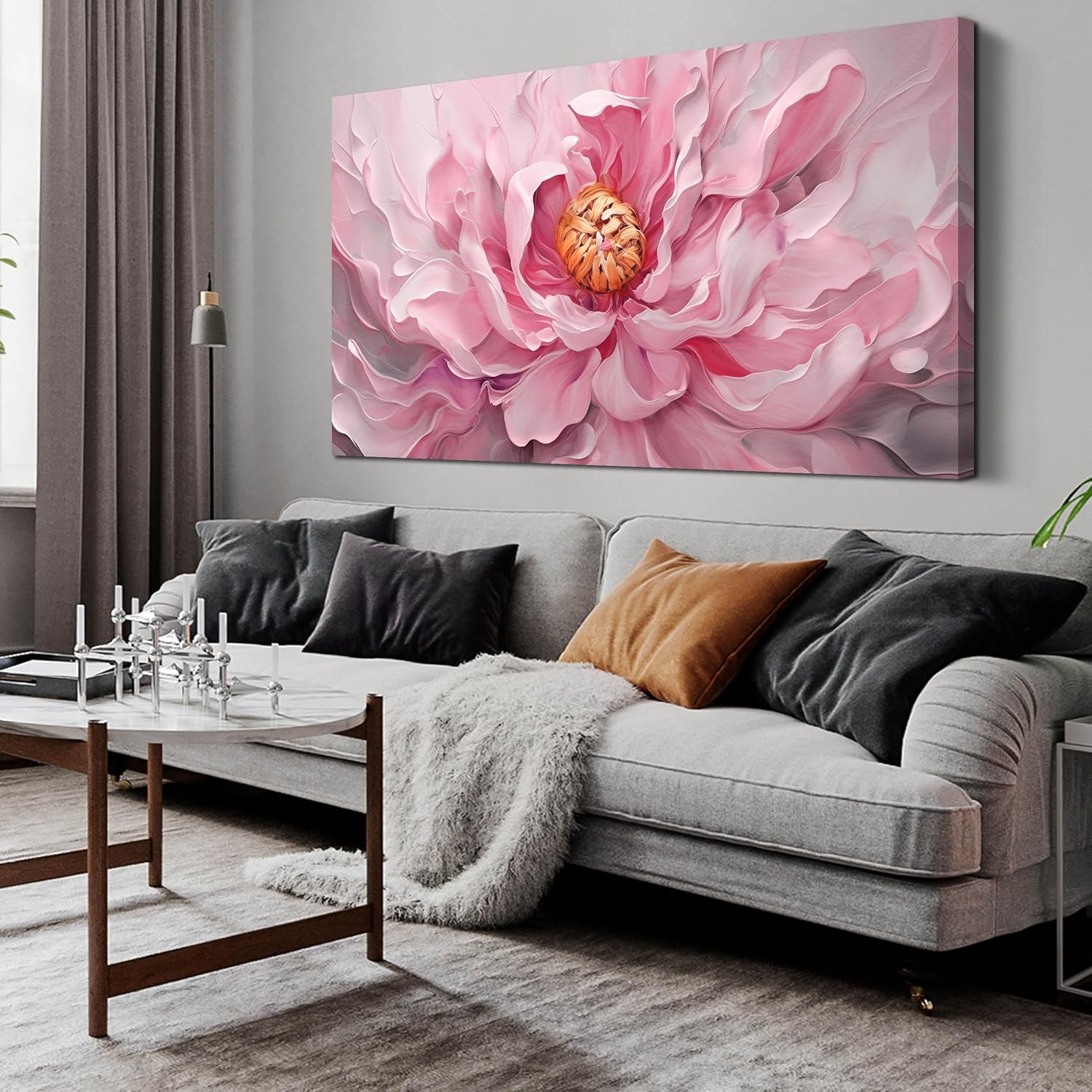 Prepeyssee Floral Wall Art for Living Room Pink Wall Art Large Botanical Artwork for Bedroom Office Teen Girl Room Decor Canvas Prints 20x40 Inch