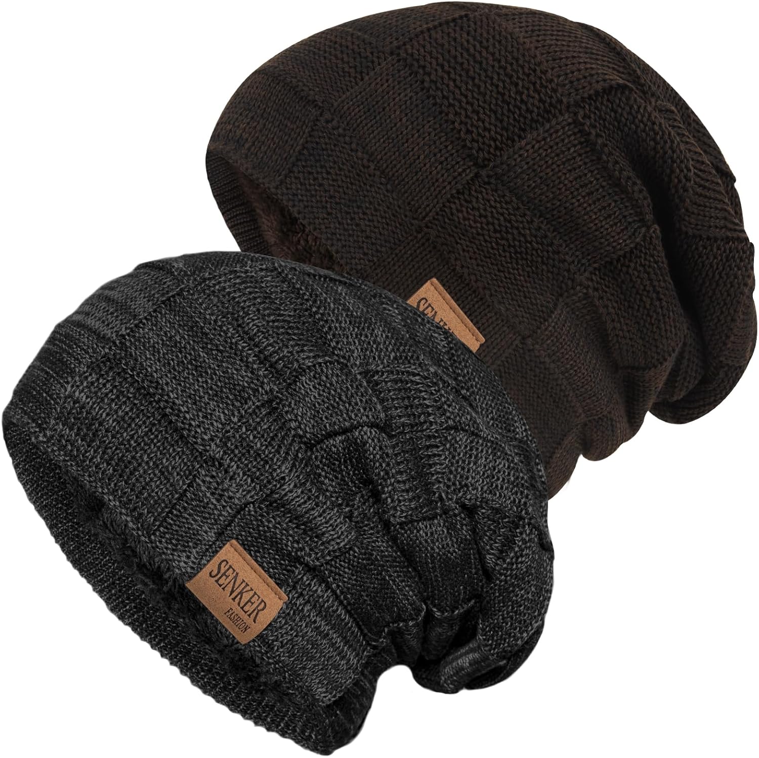 2 Pack Slouchy Beanie Winter Hats for Men and Women, Thick Warm Oversized Knit Cap