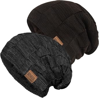 Senker Fashion 2 Pcs Winter Slouchy Beanie Hats for Men, Warm Mens Beanies
