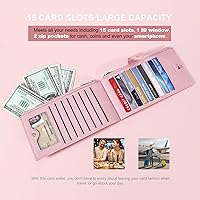 Vista 5 de Travelambo Billetera para mujer con bloqueo RFID plegable para múltiples tarjetas con bolsillo con cremallera, rosado (Pink Sakura), Minimalista