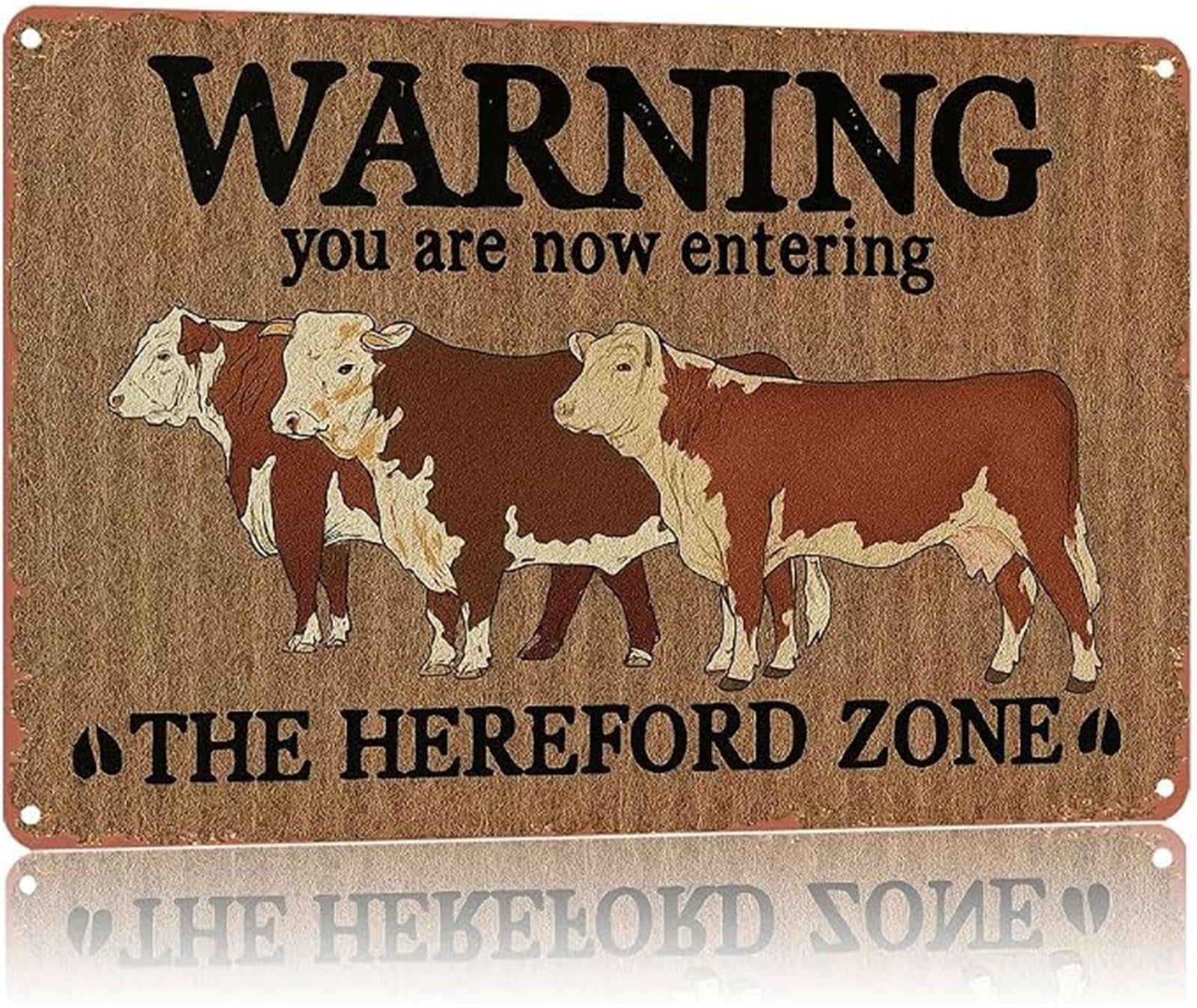 GYQYJPFZM Hereford Cow Warning Vintage Tin Sign Western Ranch Patio Outdoor Wall Decor Plaque 8 X 12 in