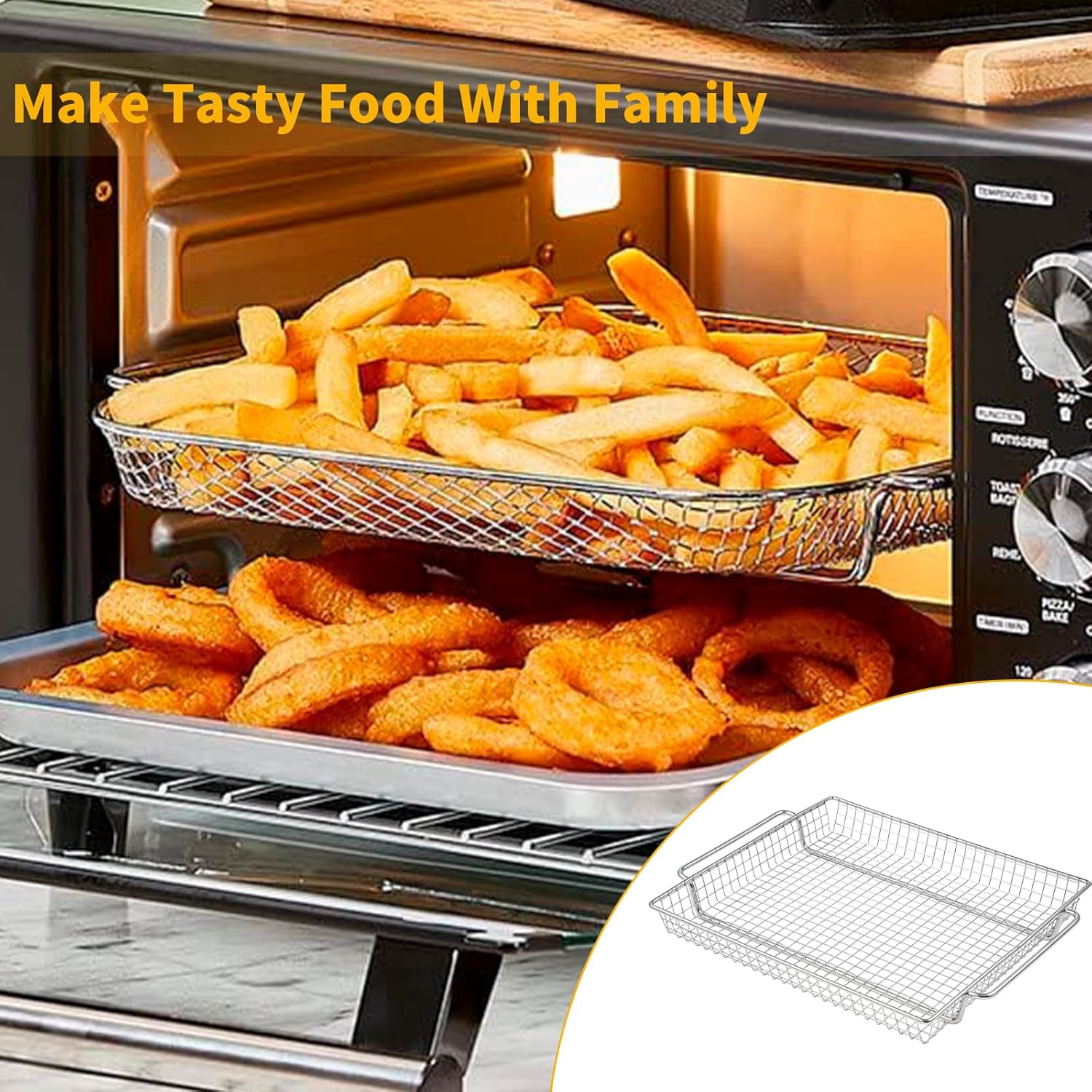Allstare B-AFO-002G-1 Crisper Tray Replacement Parts for PowerXL Air Fryer Toaster Oven 304 Stainless Steel Air Fryer Basket B-AFO-002 PowerXL Air Fryer Grill Oven Accessories Mesh Basket Baking Pan