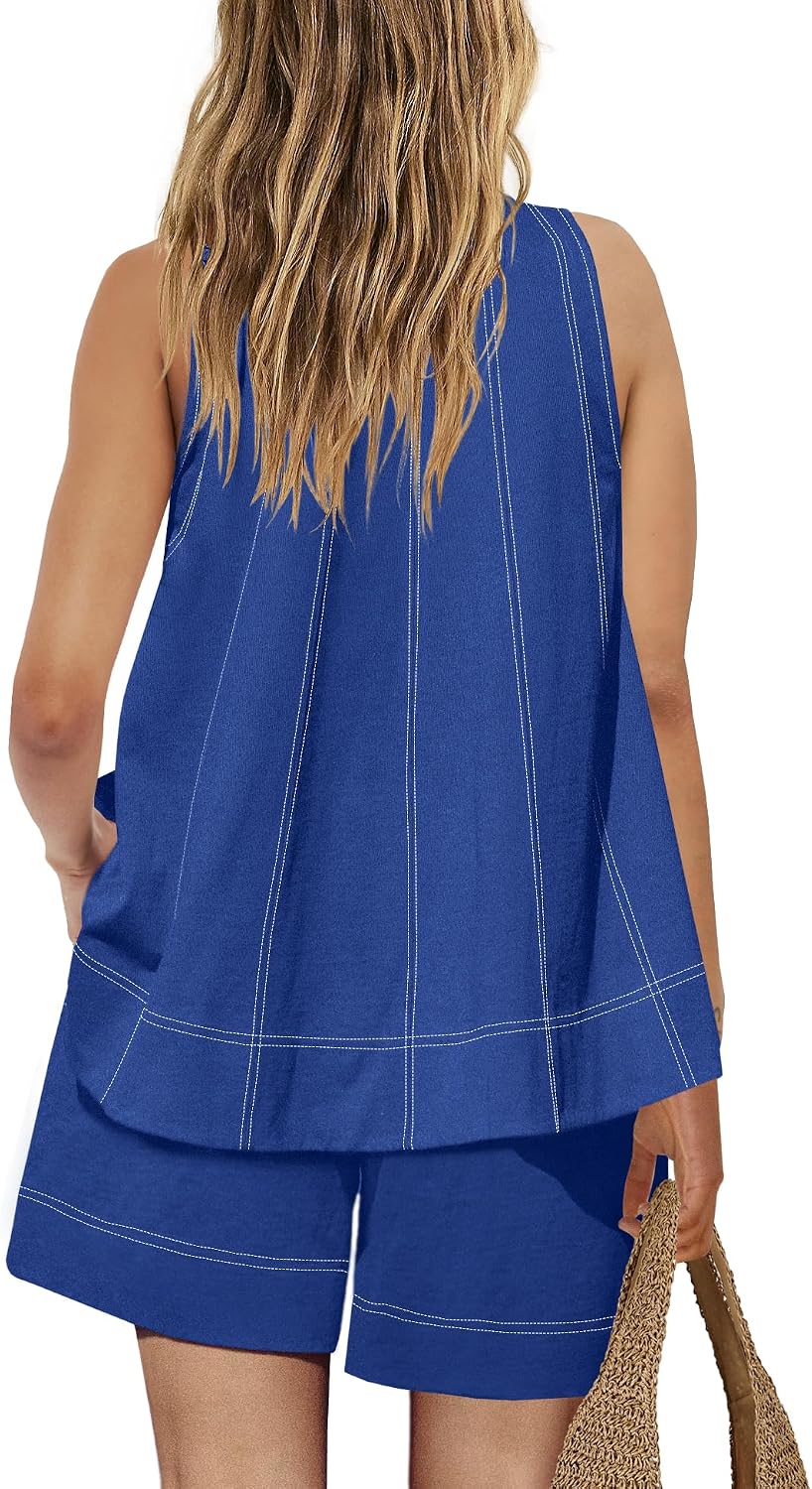 Panadila Womens Summer 2 Piece Sets Beach Vacation Outfits High Neck Tank Top and Shorts Set Resort Wear Matching Clothes