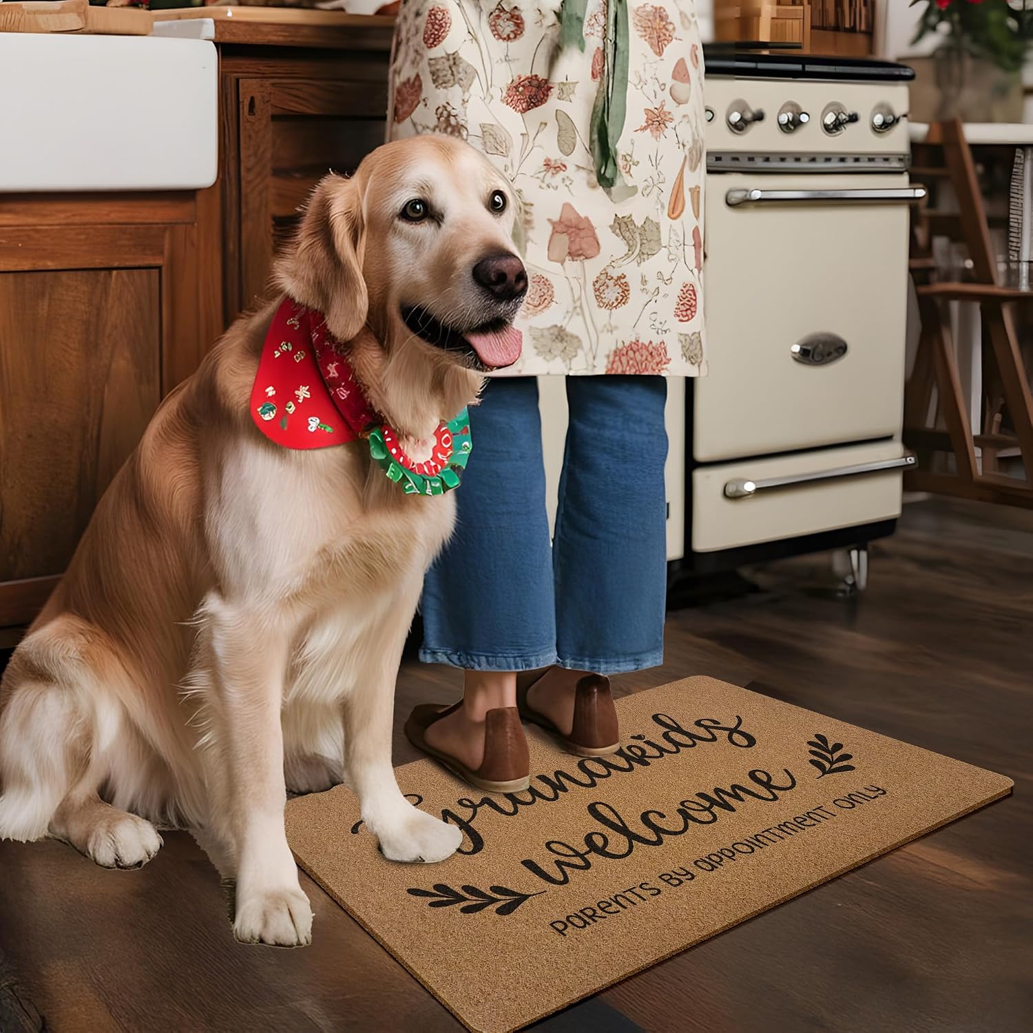 Grandma Grandparents Gifts Door Mat, Grandkids Welcome Gifts Front Door Mat Indoor Outdoor Entrance for Grandma Mother's Day, Funny Rustic Artificial Coir Doormat Rugs for Entry Decor 30x17in