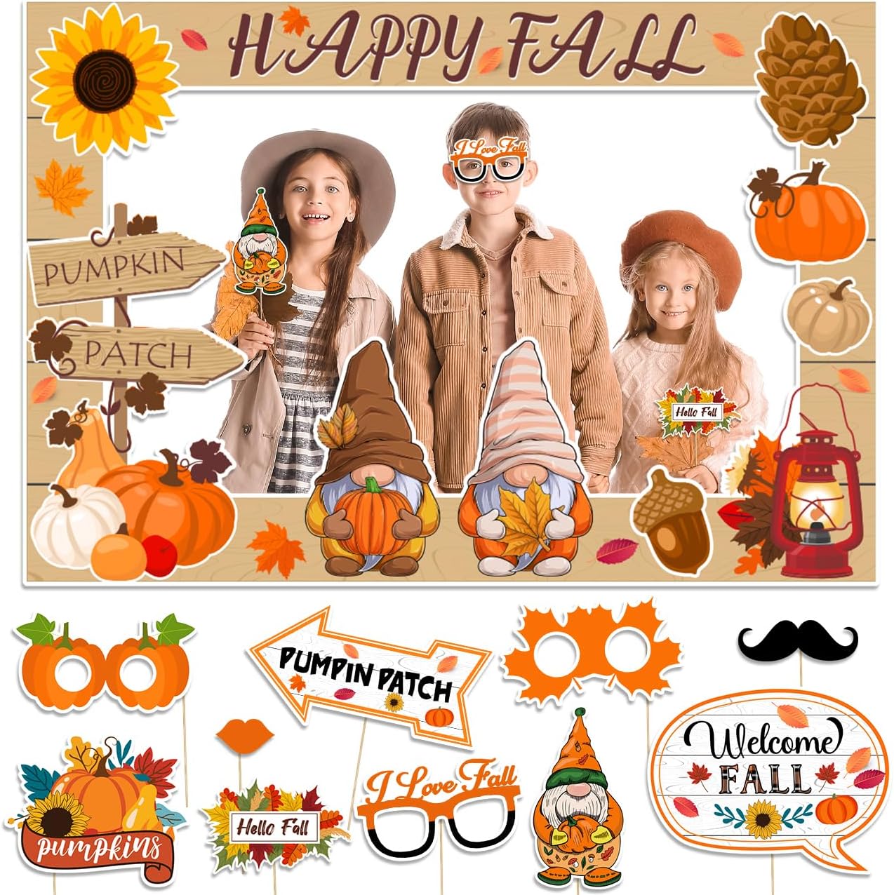 Fall Decor Happy Fall Gnomes Pumpkin Photo Booth Props for Autumn Festival
