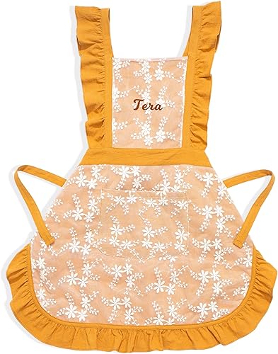 Delantal vintage para mujer con bolsillos, delantal personalizado con volantes para cocinar, hornear, limpiar, jardinería