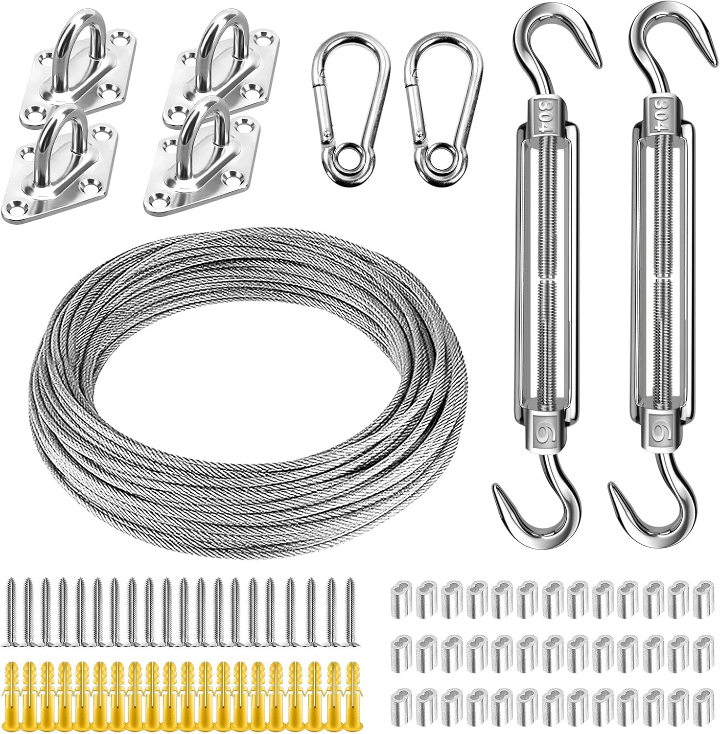 FZENeast Shade Sail Hardware Kit with 50 FT Cable Wire