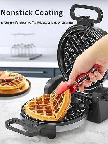 Miniatura 4 de Máquina de gofres belga Yabano con diseño giratorio de 180, placa antiadherente, mango de tacto fresco, máquina de gofres de calentamiento rápido de