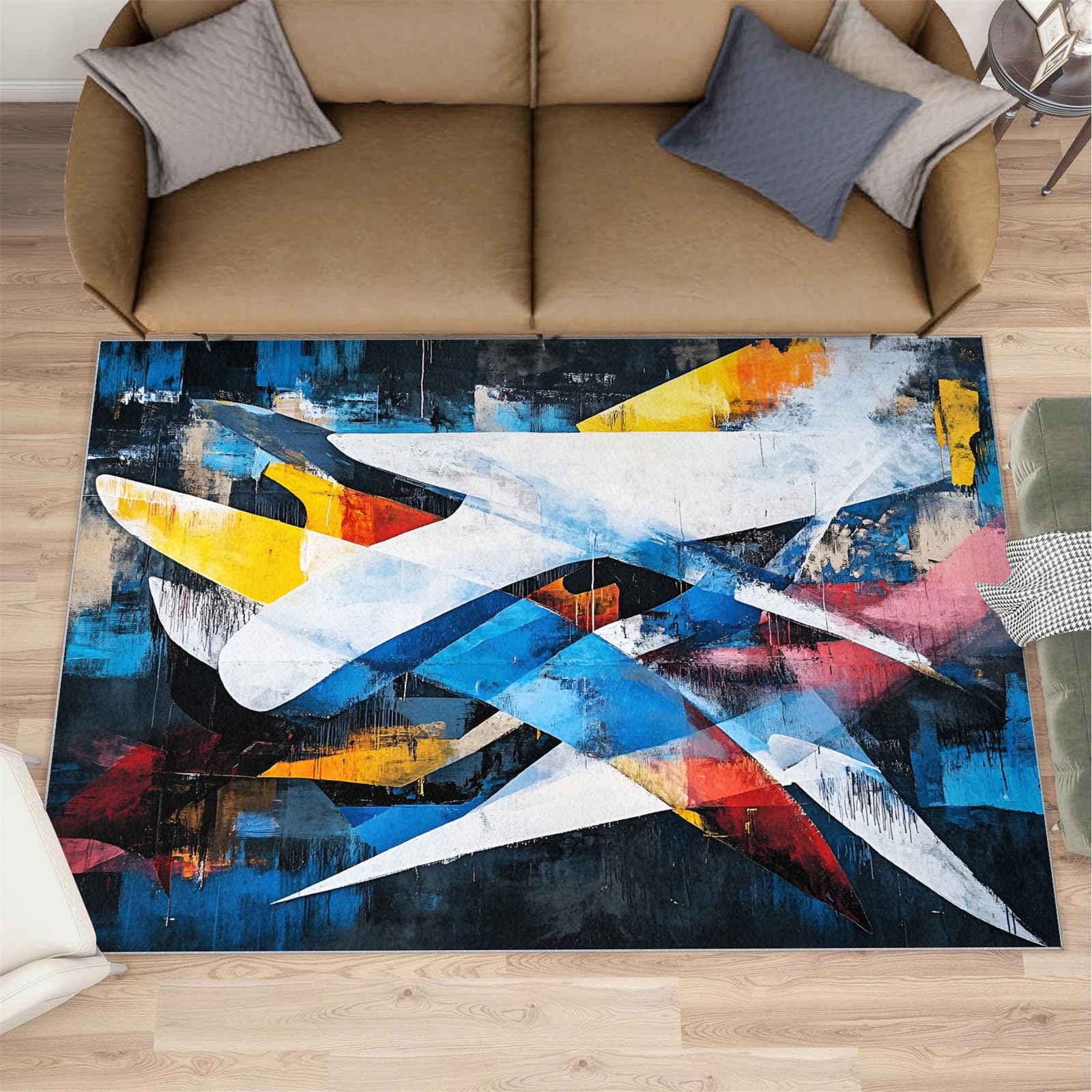 HYGIUID Vibrant Graffiti Area Rug 5x6 - Urban Street Art Area Rugs for Kitchen, Retro Abstract Art Bedroom Area Rug Kids Low Pile Rug for Indoor Outdoor Hardwood Floors Home Decor