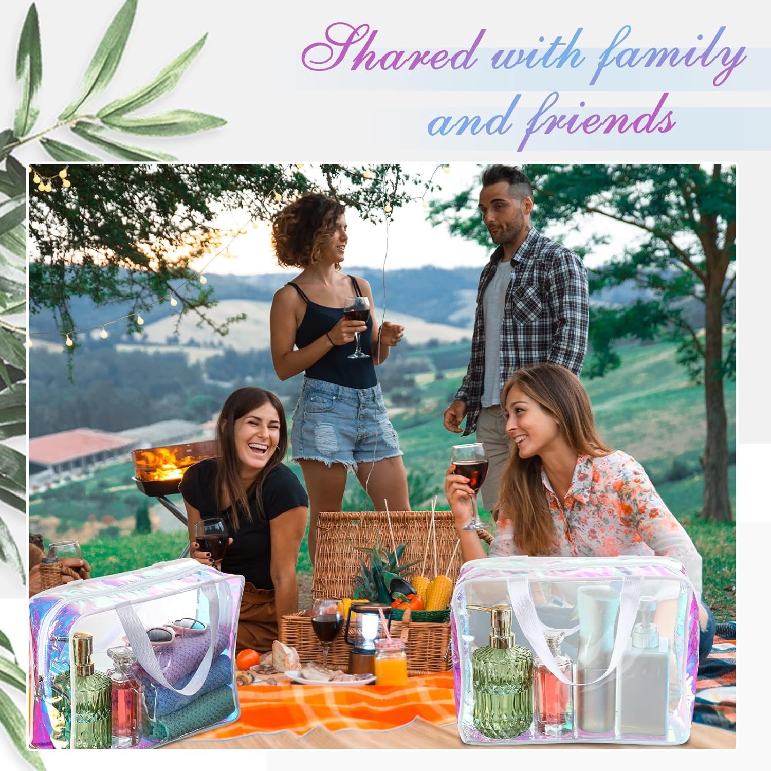 Sweetude 10 Pcs Large Clear Toiletry Bag Large Capacity Travel Iridescent Makeup Bag PVC Clear Plastic Tote Punch Cosmetic Clothes Organizer for Women Men(White)