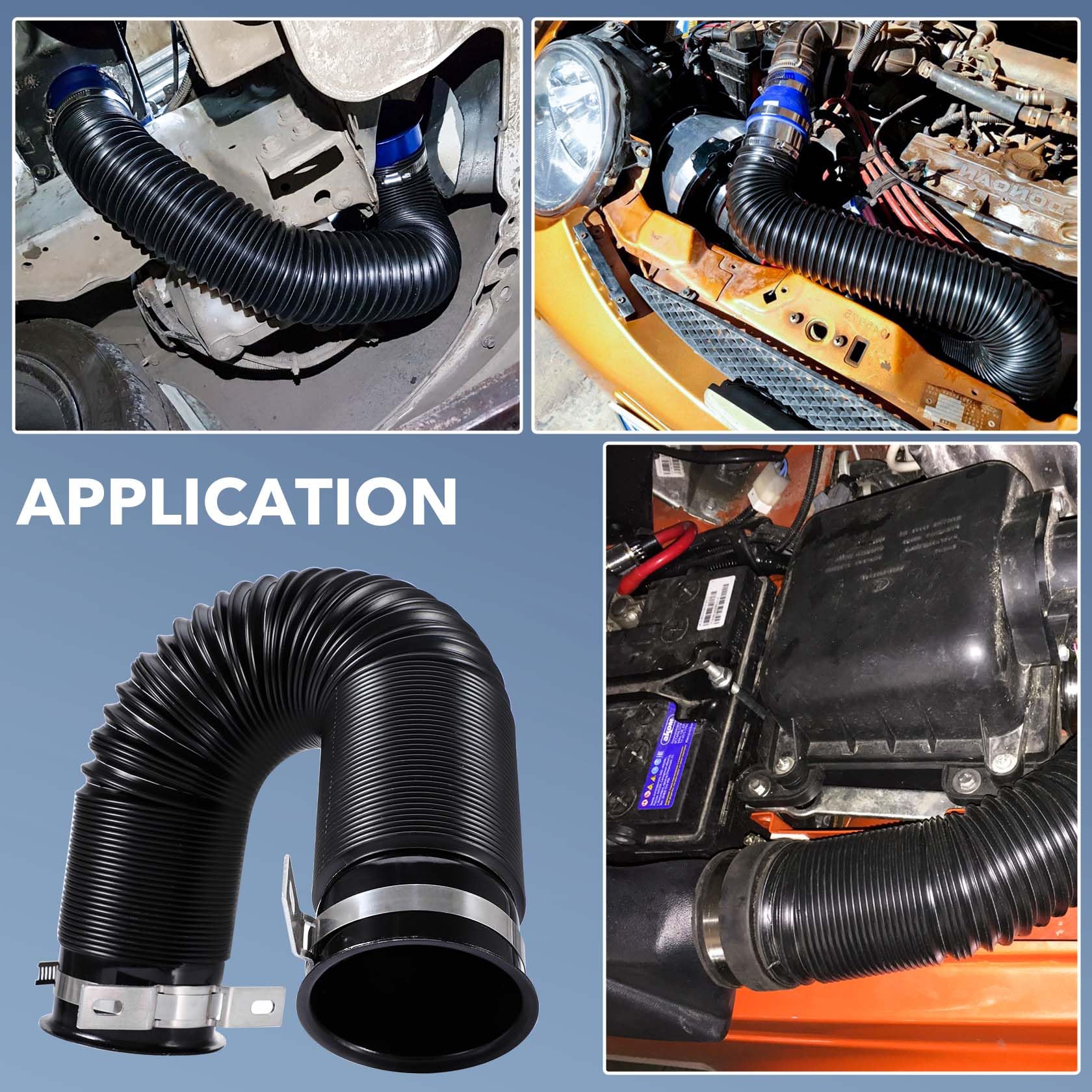 CarBole 76mm Tuyau d'admission d'air, Rétractable Jusqu'à 1m | Conduit D'admission D'air avec Pince de Montage, Modifié Prise D'air Tuyau Flexible Pour Voiture