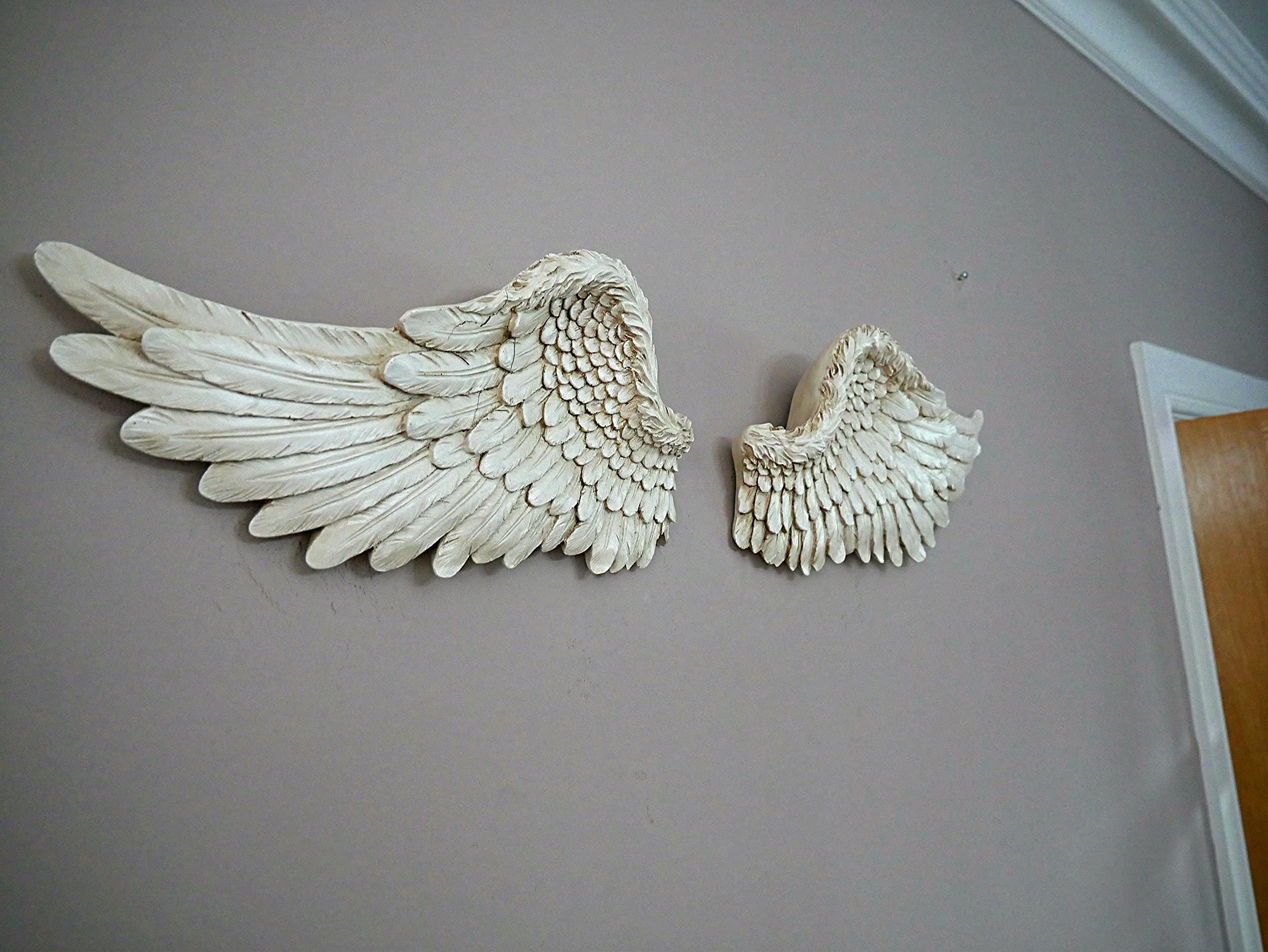 Garden Mile Alas de ángel con aspecto francés, escultura vintage de estilo victoriano clásico, adorno decorativo de pared o mesa de color blanco o plateado (blanco grande)