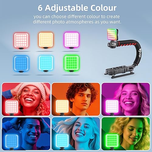 Miniatura 5 de Zeadio Kit estabilizador de cámara para smartphone, mango portátil, soporte de video portátil con luz de video RGB y micrófono, se adapta a todas