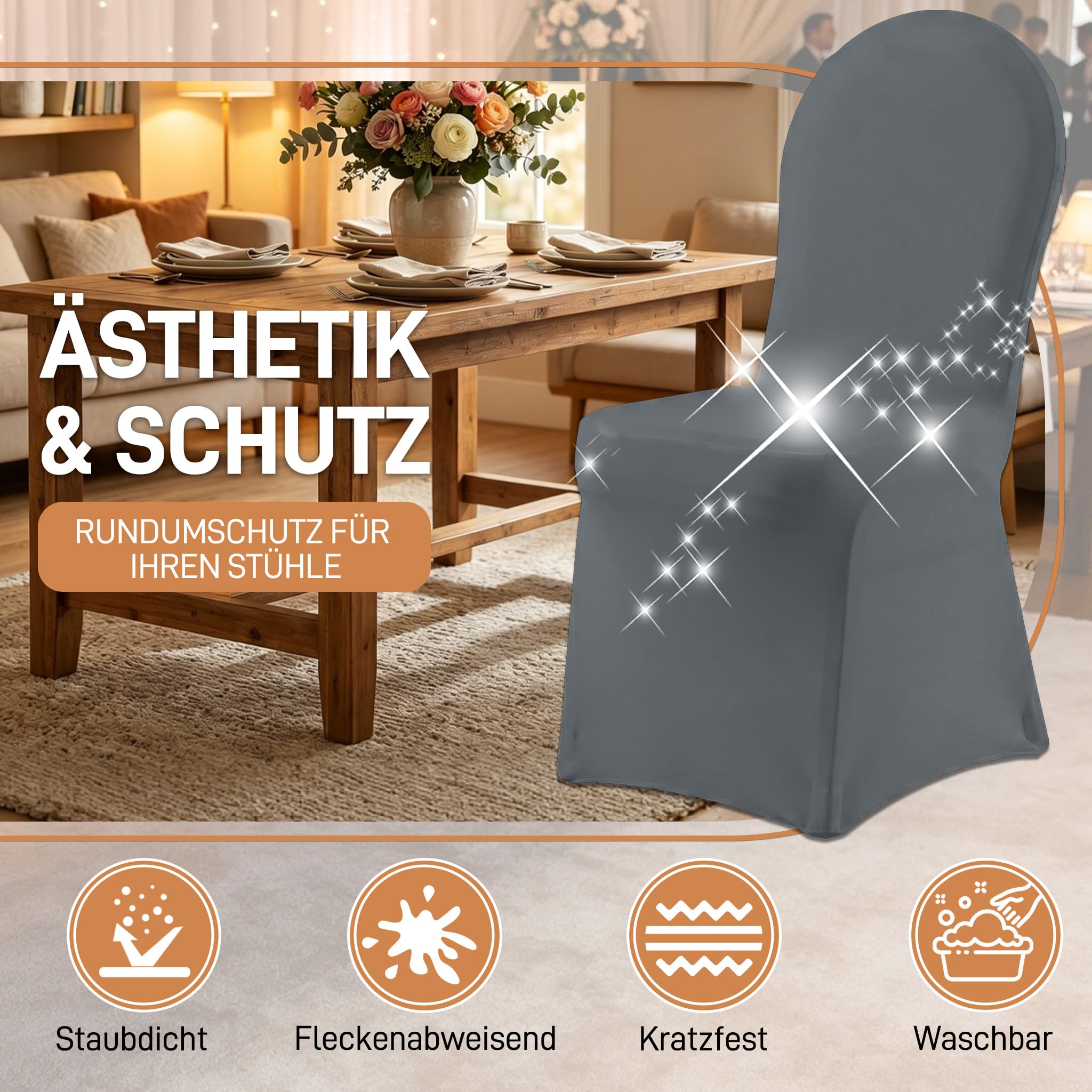 AufuN Stuhlhussen Stretch 50 Stück Elastische Stuhlbezüge für Bankettstühle ohne Armlehne Universell Moderne Stuhl Husse Abnehmbarer Waschbarer, Ideal für Hochzeit, Party, Gastronomie, Grau