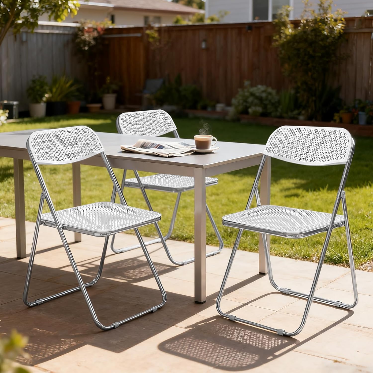 4 Pack Plastic Folding Chair Foldable Portable Plastic Chair,Outdoor Indoor Portable Party Chairs,Stackable Commercial Seats with Steel,300-Pound Capacity,White