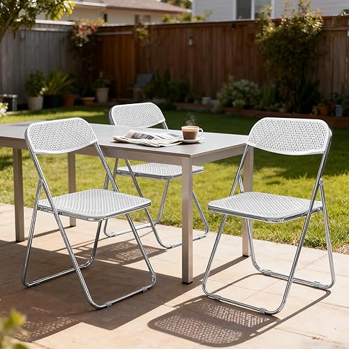 Miniatura 8 de Paquete de 4 sillas plegables de plástico plegables y portátiles, sillas de fiesta portátiles para interiores y exteriores, asientos comerciales