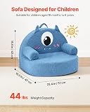 VEVOR Kids Chair Comfy, Monster Style Foam Toddler Chair with Armrests, Movable & Washable Kids Sofa Made of 28D Sponge & Teddy Plush for Playroom, Bedroom, Living Room, Ideal Present for Child, Blue - 3