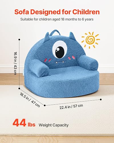 VEVOR Kids Chair Comfy, Monster Style Foam Toddler Chair with Armrests, Movable & Washable Kids Sofa Made of 28D Sponge & Teddy Plush for Playroom, Bedroom, Living Room, Ideal Present for Child, Blue - 3