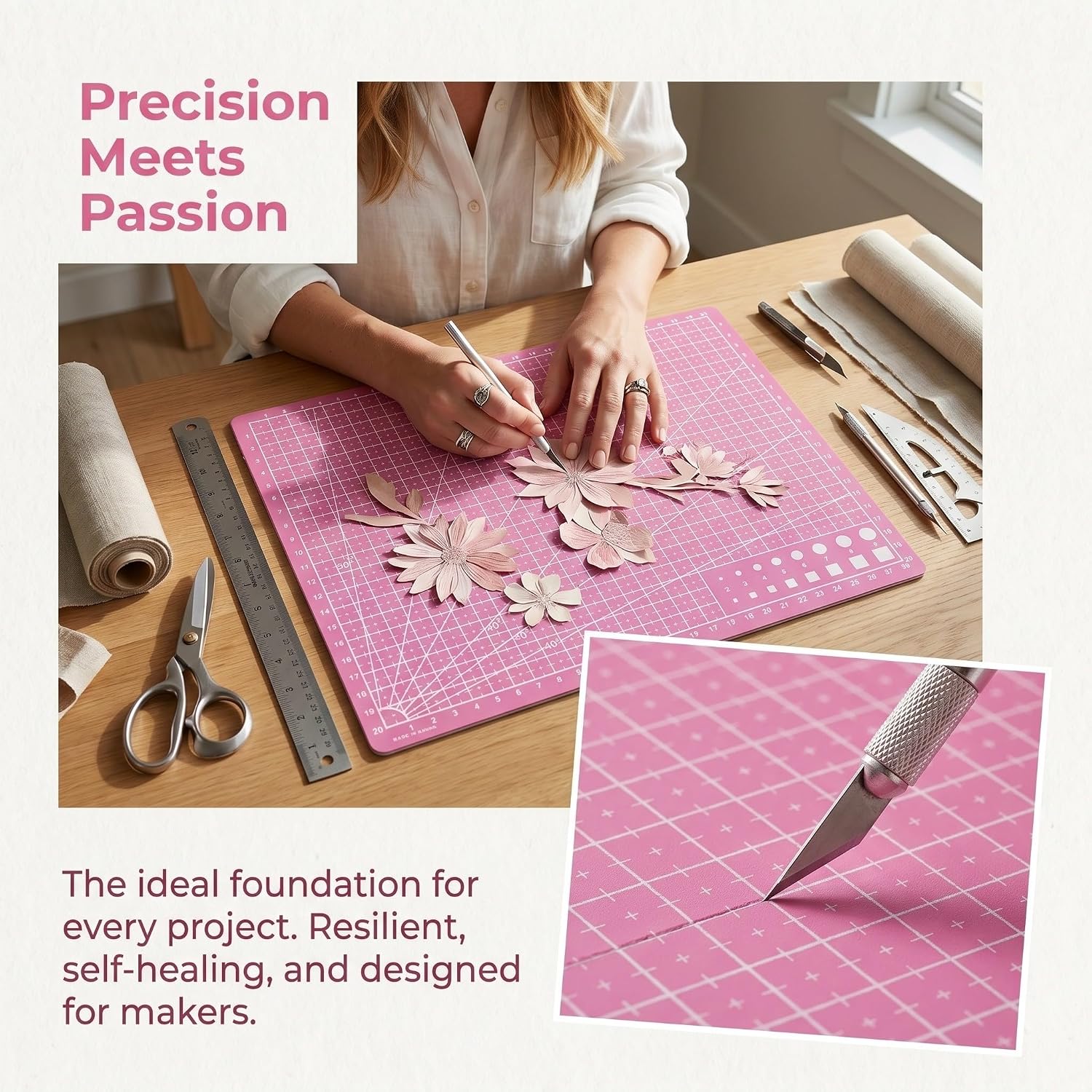 2pcs Double Sided A4 Craft Cutting Mats with Measurement Grid, Non-slip Pp Vinyl Cutting Board, Easy to Clean Work Mat for Quilting and Sewing Projects