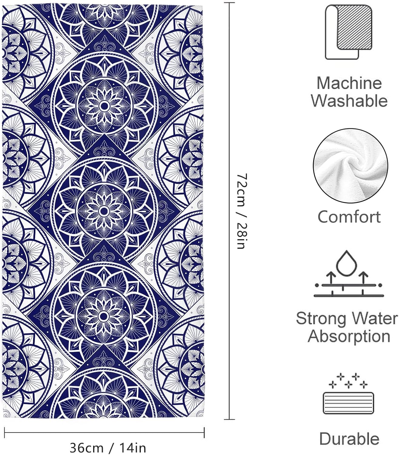 Blue and White Floral Hand Towels for Bathroom 14x28 Inch, Modern Flower Decorative Bath Towels Set of 2 for Farmhouse Gym Kitchen Hotel Home Bathroom Decor Accessories Gifts - Image 2