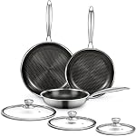 6 Pieces Stainless Steel Frying Pan Set with Lids, Honeycomb Nonstick Frying Pan Set 3 Pcs,Induction Skillet Set Egg Omelette Frying Pan Set W/Lid, Induction Compatible, PFOA Free