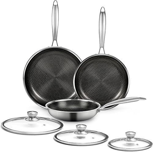 Miniatura 9 de Sartén de acero inoxidable con tapa, sartén antiadherente de panal de abeja de 8 pulgadas, pequeñas sartenes antiadherentes de acero inoxidable con