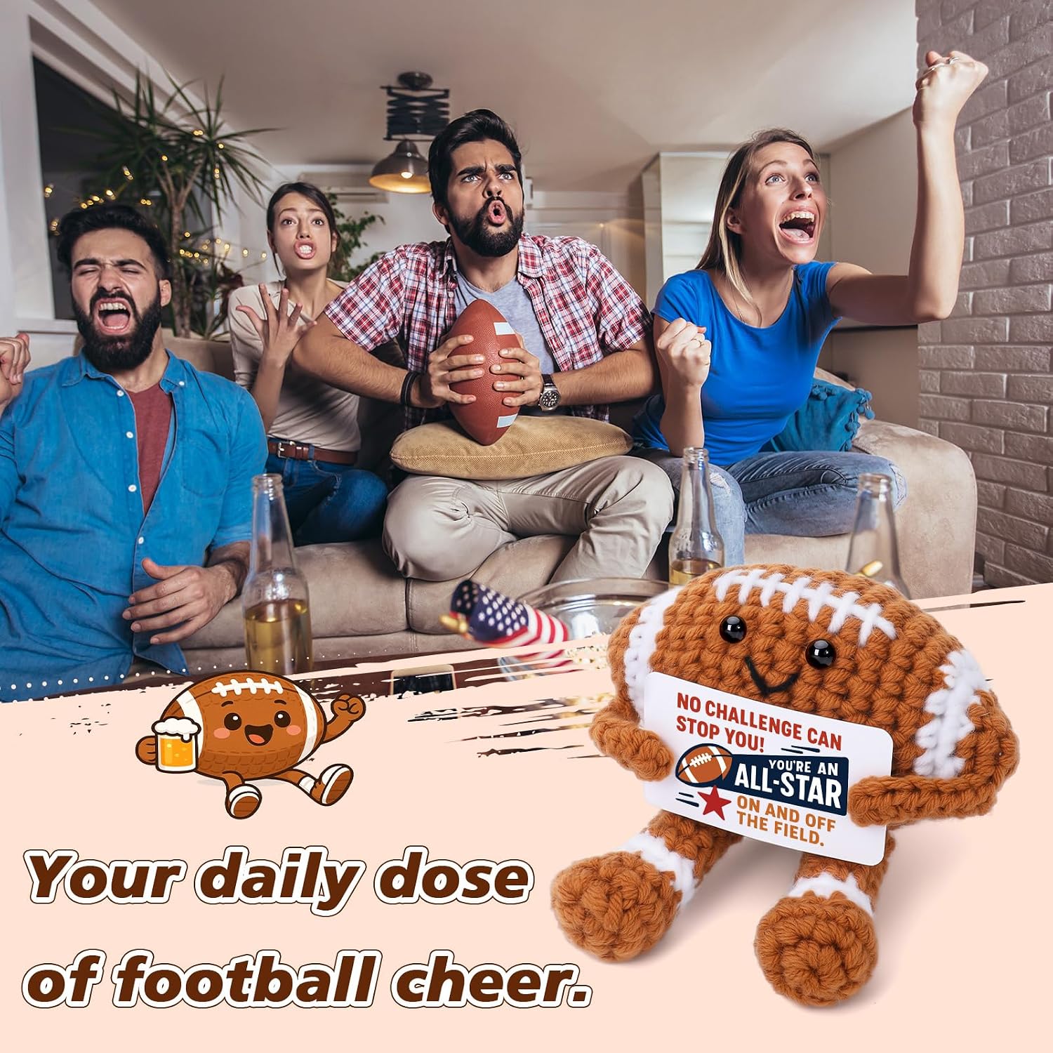 Mini Funny Football Gifts for Boys Men, College Youth Football Accessories Cool Stuff Things Rugby Gifts, Christmas Ornaments Stocking Stuffers Small Stuffed Plush Presents Party Decorations Decor