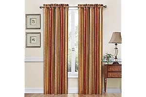 Waverly Traditions Stripe Ensemble Rod Pocket Curtains: Crimson Elegance for Your Home
