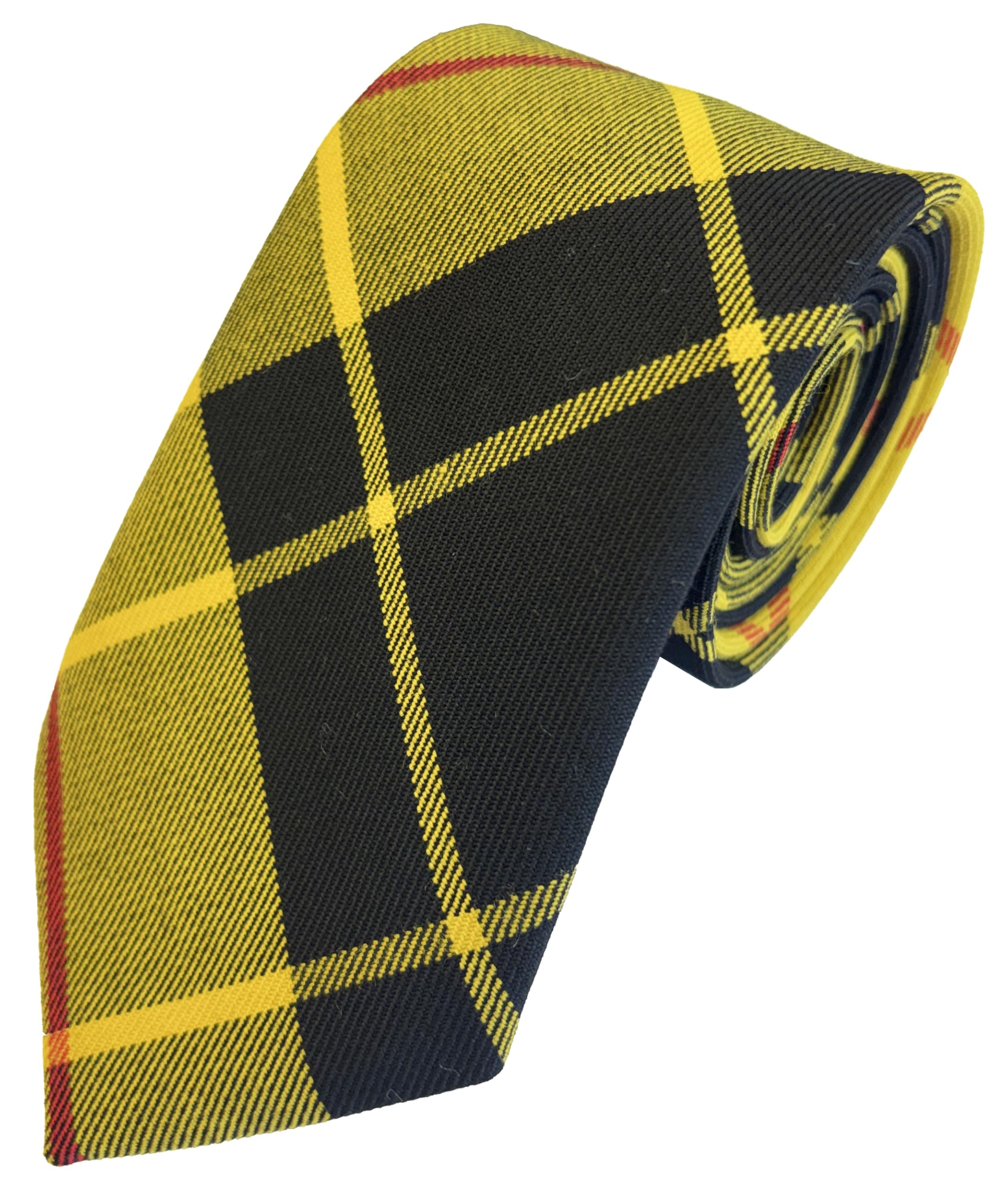 Great British Tie Club Men's Yellow, Black, Red Macleod Of Lewis Yellow Universal Tartan Check Neck Tie