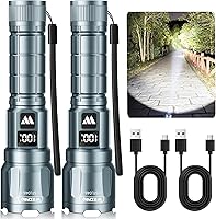 Vista 12 de WdtPro Linterna LED Recargable Paquete de 2, Linterna Táctica Súper Brillante con Zoom de 6000 Lúmenes con Pantalla Digital LCD, Linterna