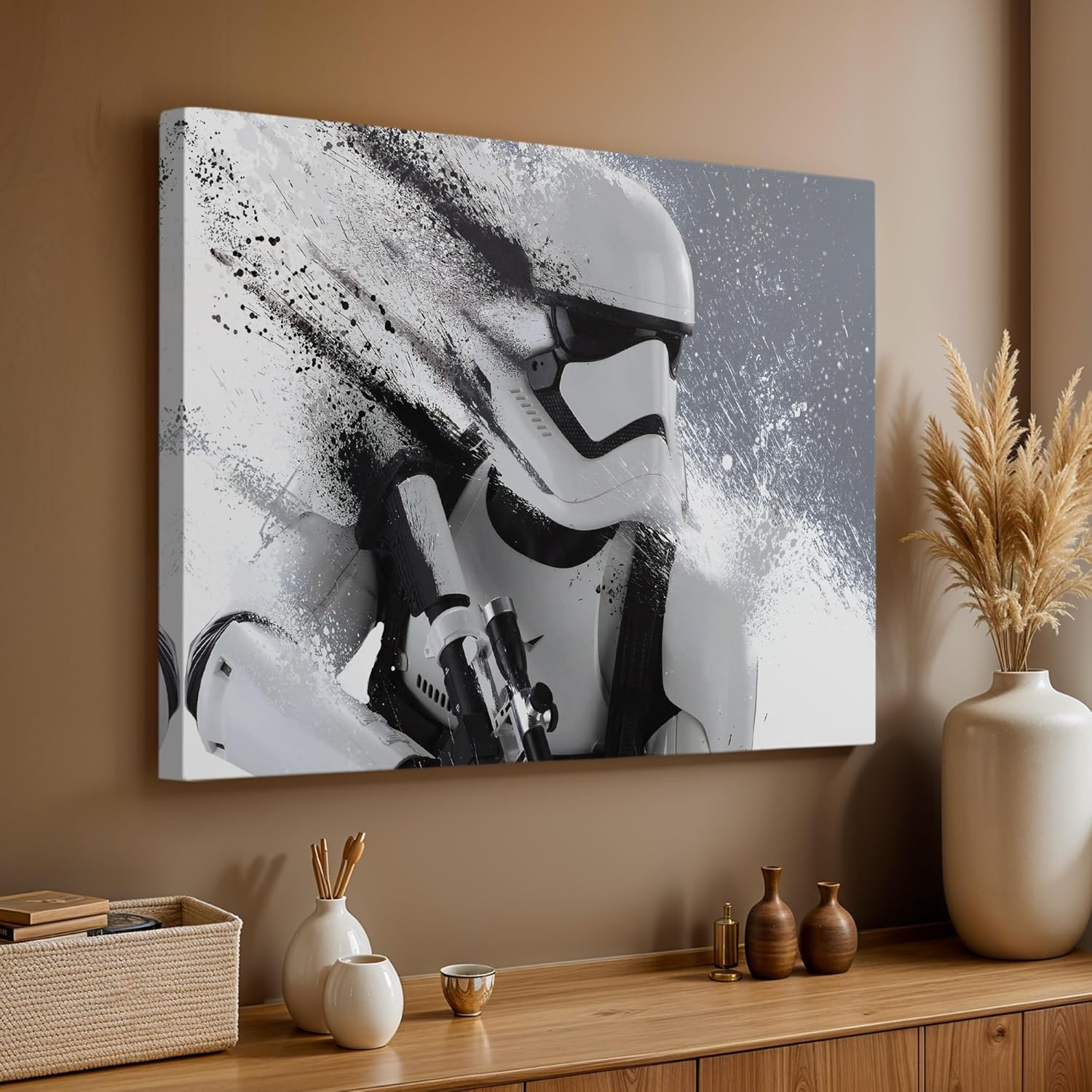 Stormtrooper Canvas Wall Art – StarWars Action Sci-Fi Modern Wall Decor – Star Wars Decorations – Star Wars Room Decor, Death Star, Sci-Fi Wall Art for Boys, Prints for Game Room and Theater (8x12, Wrapped Canvas)