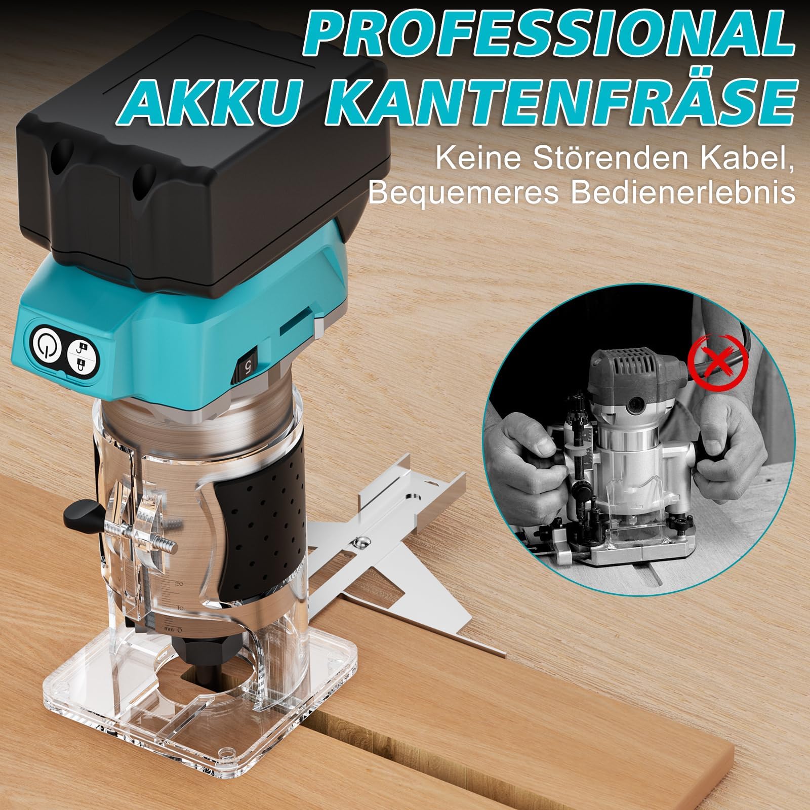 Akku Oberfräse kompatibel mit Makita 18V Akku, 5 Geschwindigkeiten,800W 30000RPM, Oberfräse Trimmer Einhandfräse,Holzbearbeitung (no Akku)