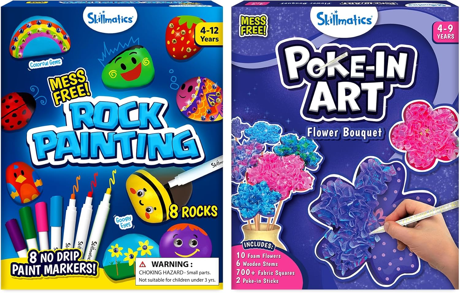 Skillmatics Mess- Free Rock Painting Kit & Poke-in Art Flower Bouquet Bundle, Mess-Free Art for Kids, DIY Creative Activity, Gifts for Boys & Girls Ages 4, 5, 6, 7, 8, 9, 10, 11, 12