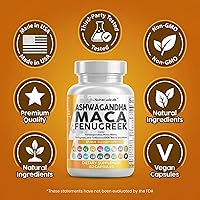 Vista 8 de Ashwagandha 5000 mg de raíz de maca 2000 mg de fenogreco 3000 mg Suplemento con Tongkat Ali Ginseng - Ayuda con el estrés, el estado de ánimo