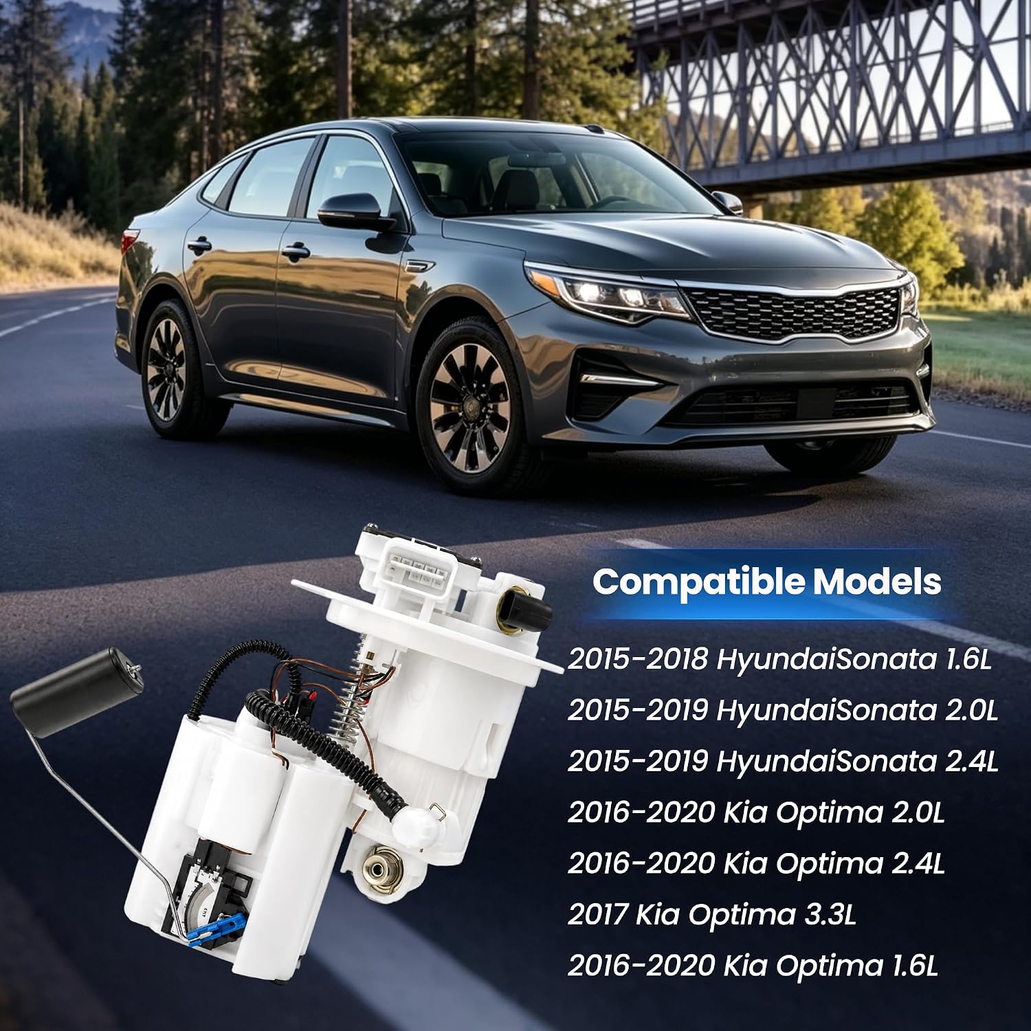 31110-D5500 Electric Fuel Pump Module for 2015-2019 Hyundai Sonata 2016-2020 Kia Optima 1.6L 2.0L 2.4L Replacement# 31110-C2500 with Sending