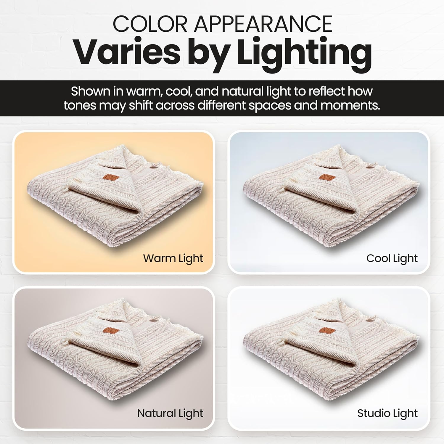 GOLD CASE Throw Blanket for Couch - 100% Recycled Turkish Cotton Blankets & Throws - Vintage Soft Throw Blankets for Living Room - Boho Decorative Woven Couch Blanket - 50x60 - Beige - Image 5