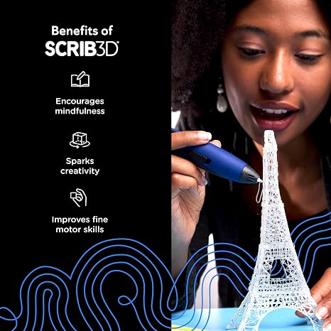 SCRIB3D Advanced 3D Printing Pen with 20 Feet of Filament, Stencil Book, and Project Guide