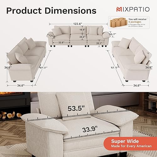 Miniatura 2 de Cloud Couch - Juego de sofá seccional de felpa de 24.4 pulgadas de profundidad, 7 asientos con pana aterciopelada y brazos extraíbles para sala