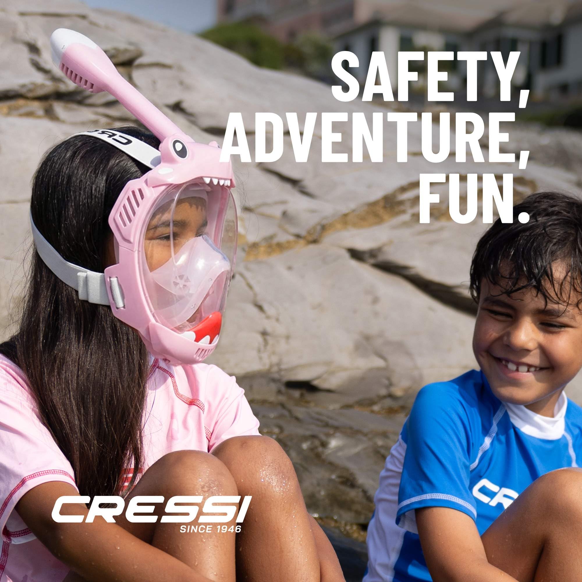 CRESSI Kiddy Kids Full Face Mask Black/Clear/Red - Full Face Mask - CO2 Safe - Designed Specifically for Children, Anti Fog, Exhalation Valve and Dry Snorkel