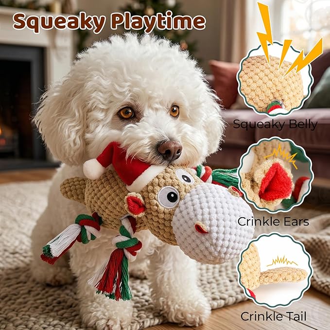 Juguete para Perro Hipopótamo Navideño con Chirriador y Papel Crujiente miniatura 2