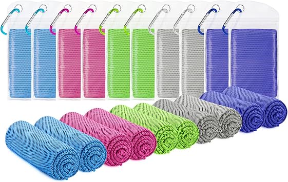 Amgico 10 Pack Cooling Towel40"x12" for Neck and face, Ice Towel, Soft Breathable Towels, Cooling Rags for Yoga, Sport, Running, Workout, Gym, Camping, Fitness, Workout & More