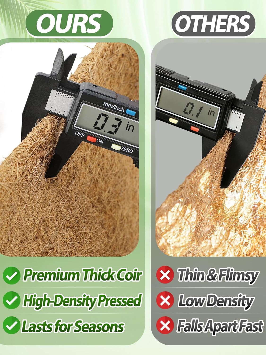 30in Tapered Coco Liners for Window Planter Box - 2 Pack 100% Natural Coconut Coir Fiber Liner Replacement for Deck Flower Box, Garden Railing Fence Wall Planter Basket