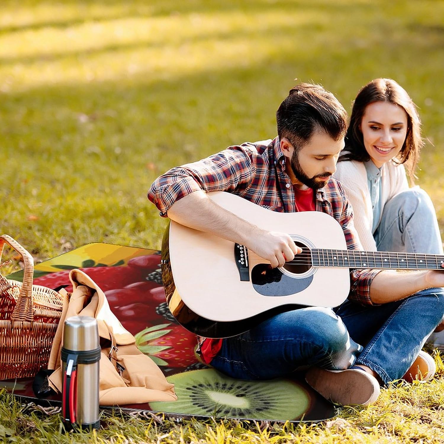 Outdoor Picnic Blanket Extra Large Beach Blanket Waterproof Picnic Mat Fresh Fruit Camping Blanket Portable with Carry Strap Park Blanket for Grass Camping Park