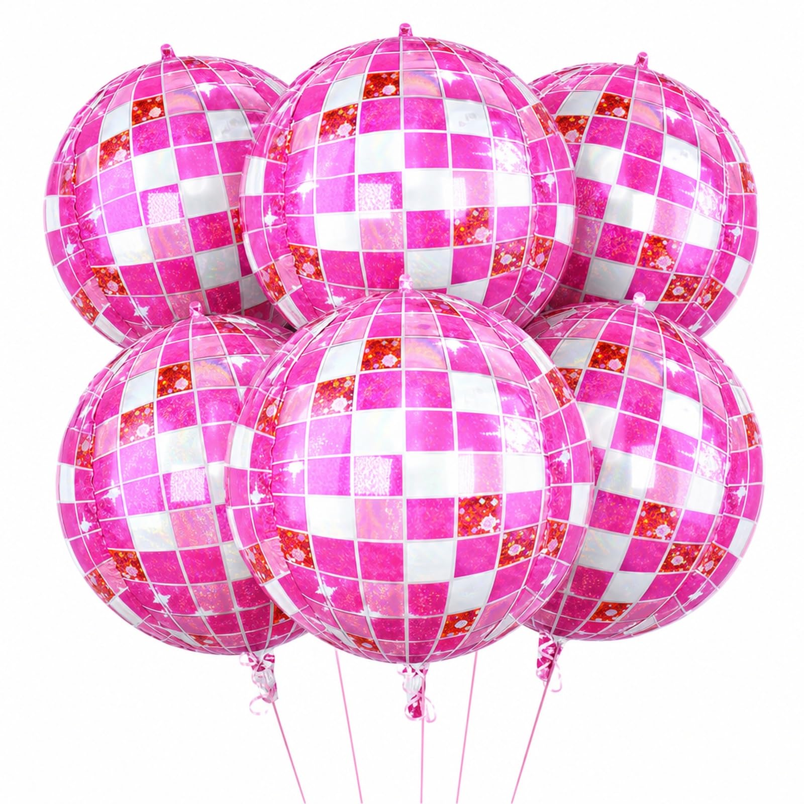 6 Disco Ball Balloons, Pink Mirror Design, 22 Inch