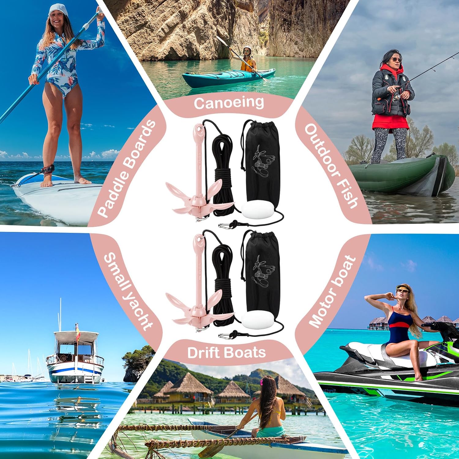 Lounsweer 1.5/3.5 Kit for Kayak Paddle Board | Marine Kayak Anchor Kit, Folding Grapnel Anchor Kit, Boat Kayak Fishing Accessories, Kayaks Canoe Paddle Boards